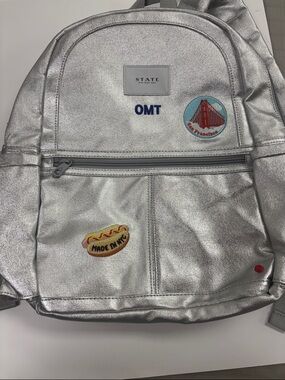 STATE Silver Metallic Backpack with San Francisco and Novelty Patches